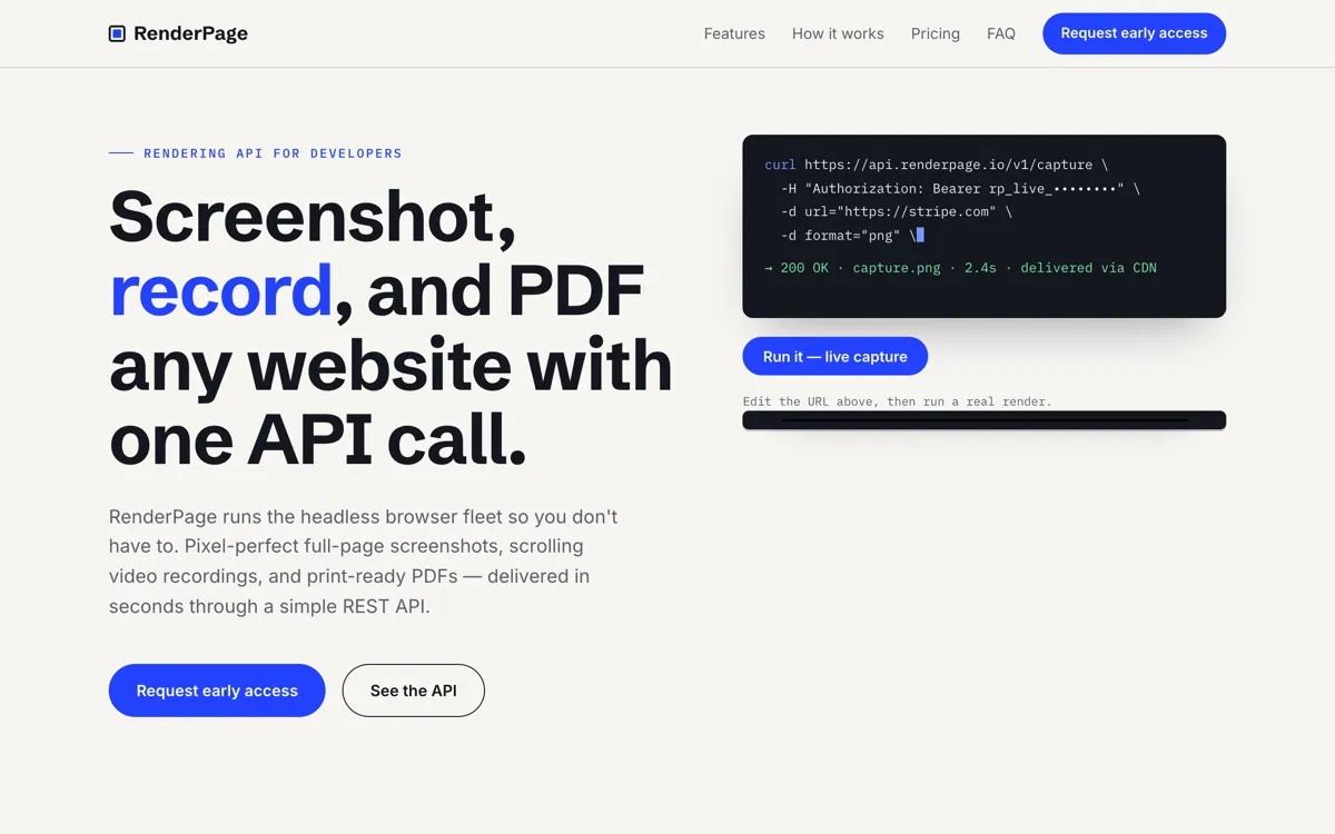 The RenderPage landing page